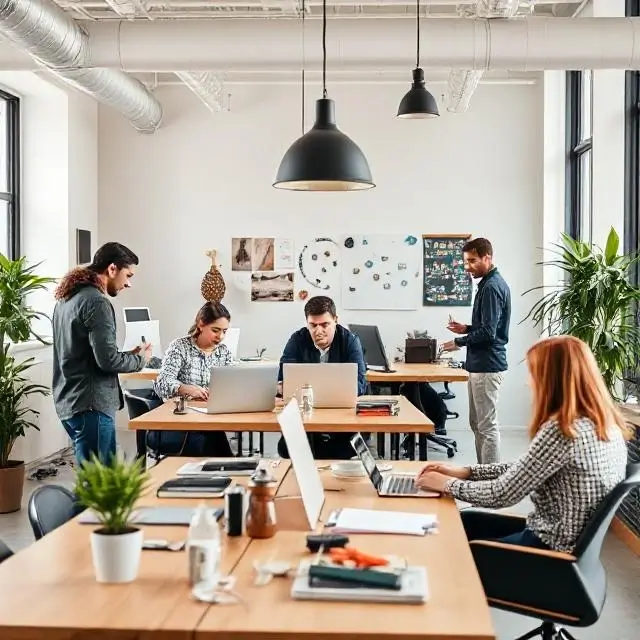 A team of creatives collaborating in a modern office space.