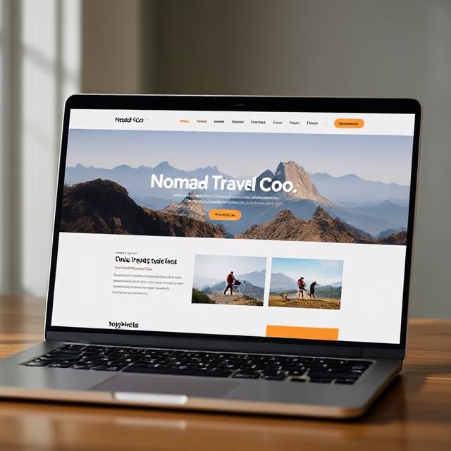 Website for Nomad Travel Co. on a laptop